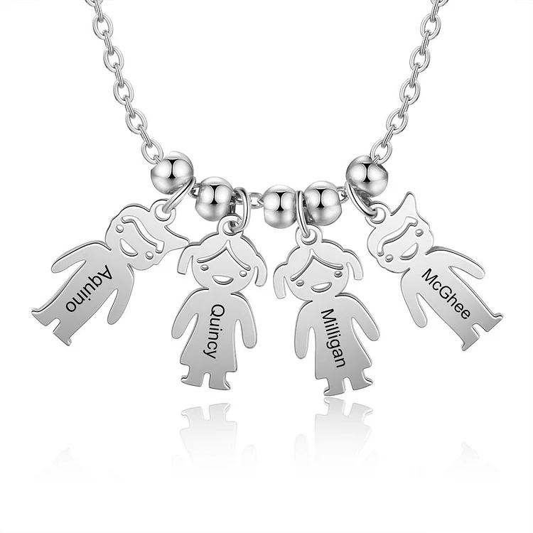 Mother's Necklace with 4 Children Charms Engraved 4 Names