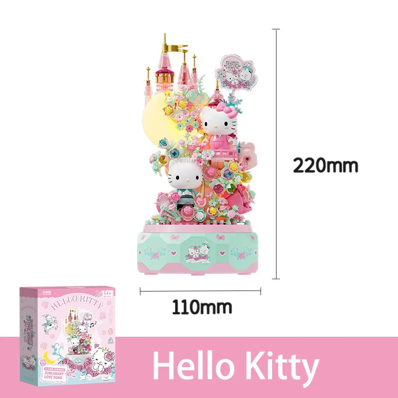 Moonlight Flowers Kitty Building Block Music Box