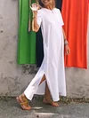 Cotton Short Sleeve Slit Dress
