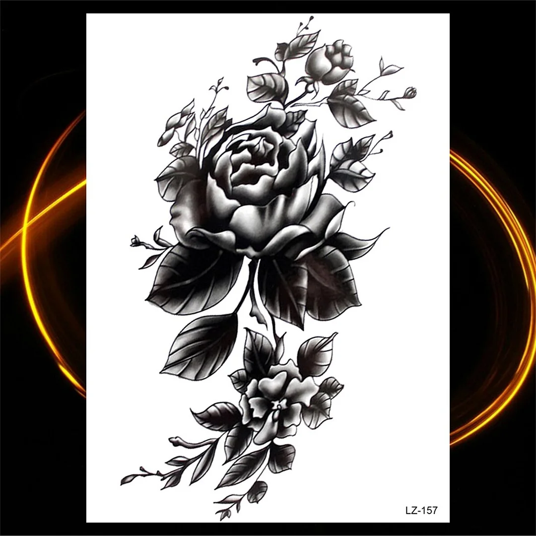 Sdrawing Black Rose Flower Compass Temporary Tattoos For Girl Men Skull Cross Butterfly Fake Tattoo Sexy Thigh Waterproof Tatoo