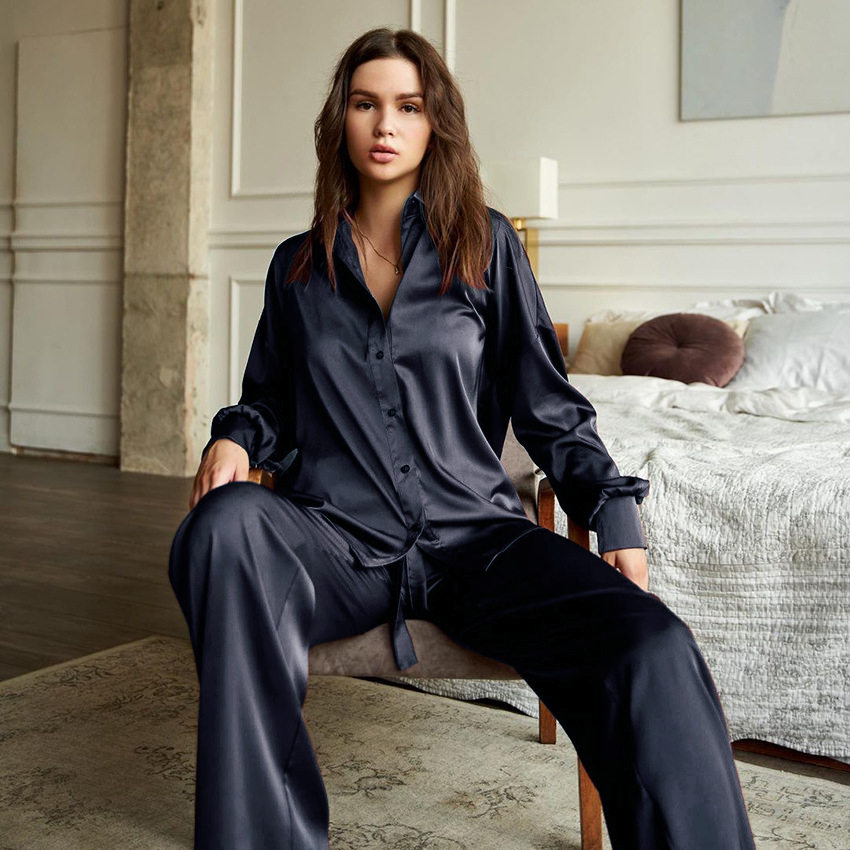 22 Momme Best Women's Silk Pajamas Set Blue Silk Pajamas