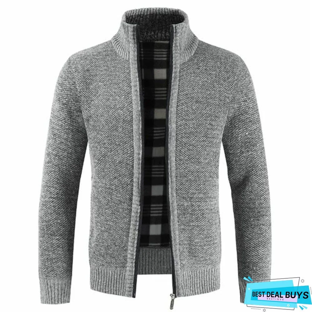 Autumn Winter New Men's Jacket Slim Fit Stand Collar Zipper Jacket Men Solid Cotton Thick Warm Jacket