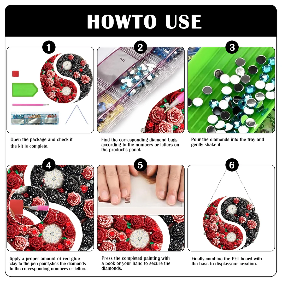 Rose Yin Yang 2D Flat DIY Diamond Painting Set Diamond Art Pendant Home Decor