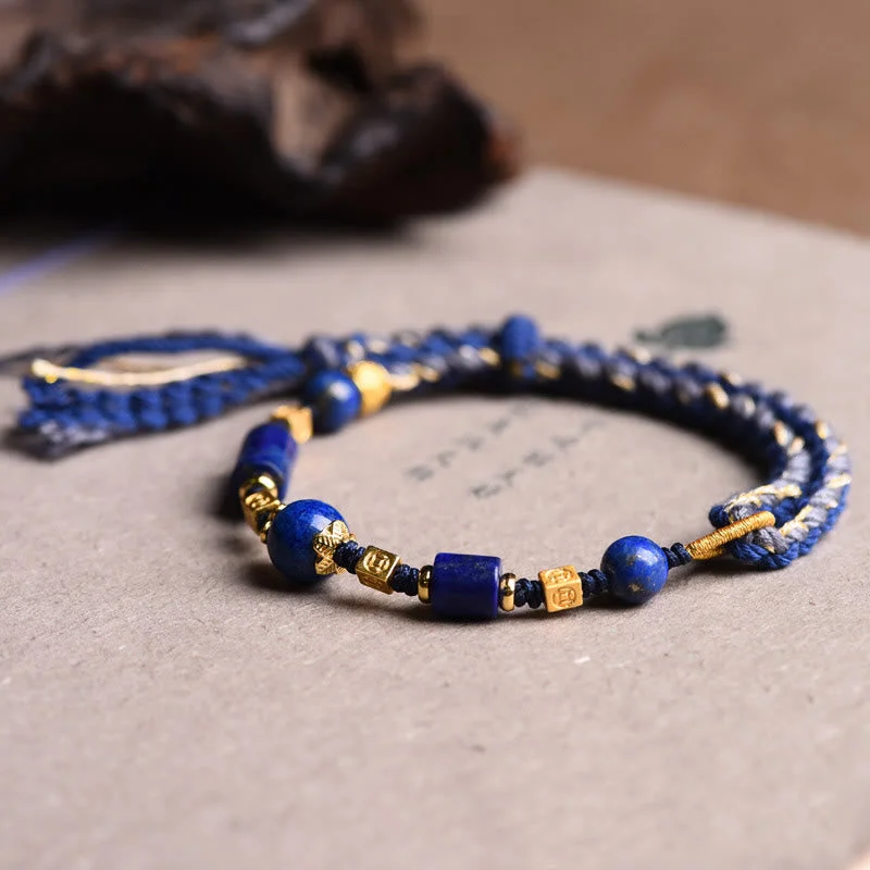 Handmade Natural Lazurite Bead Positive Rope Bracelet