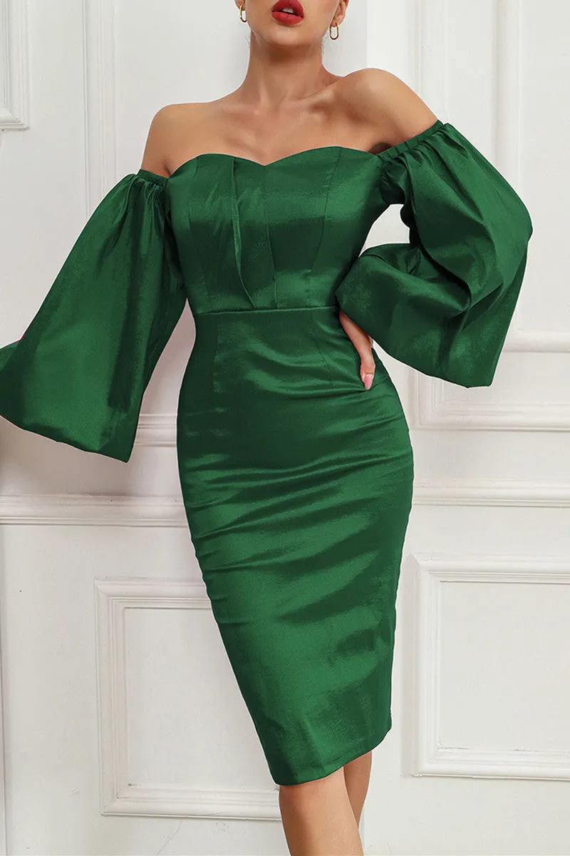 Sexy Formal Solid Fold Off the Shoulder One Step Skirt Dresses