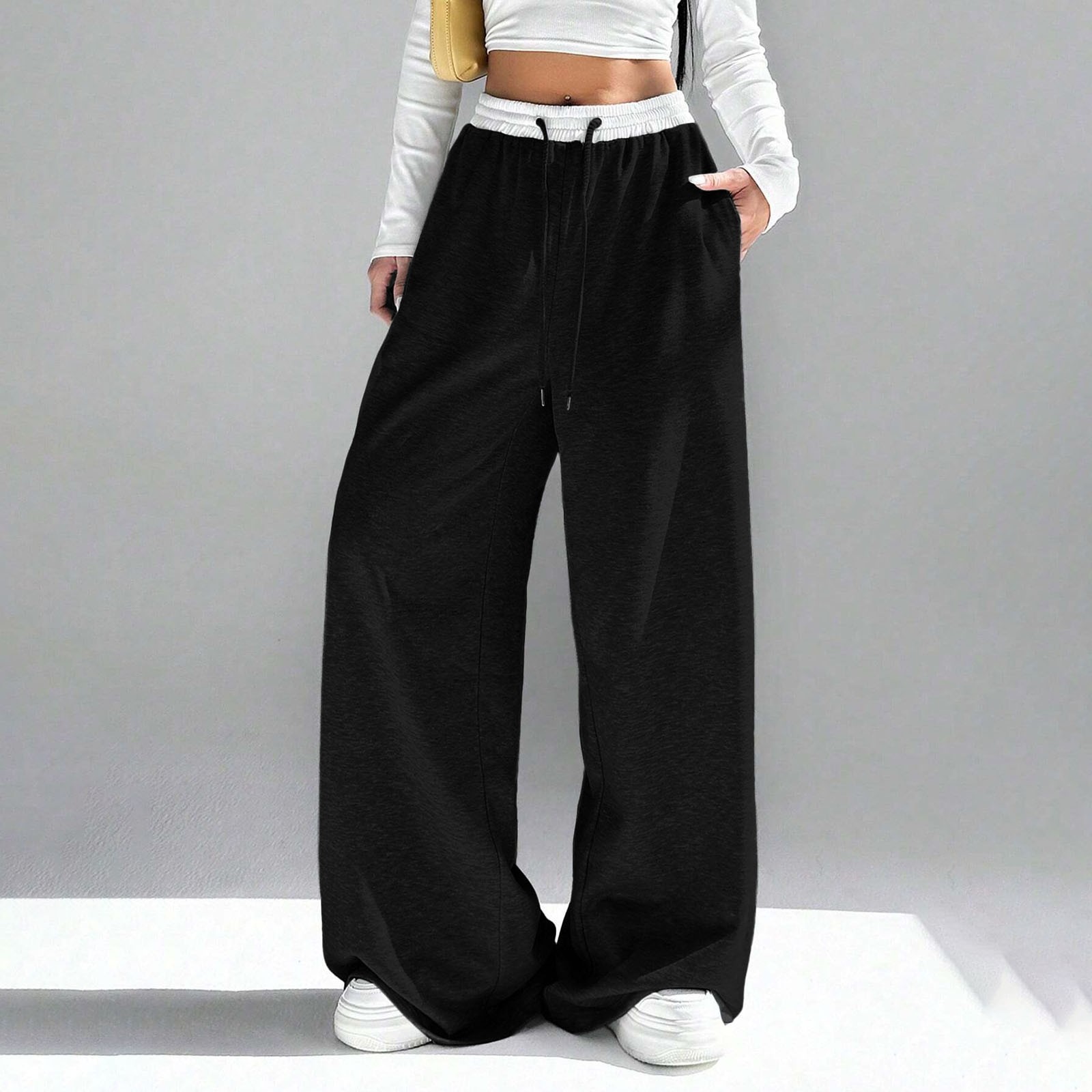 Thoval Women Trousers Sport Jogging Fleece Lined Sweatpants Straight Leg Pants Bottom Joggers Workout Sweatpants Bottom Basic Pantalone
