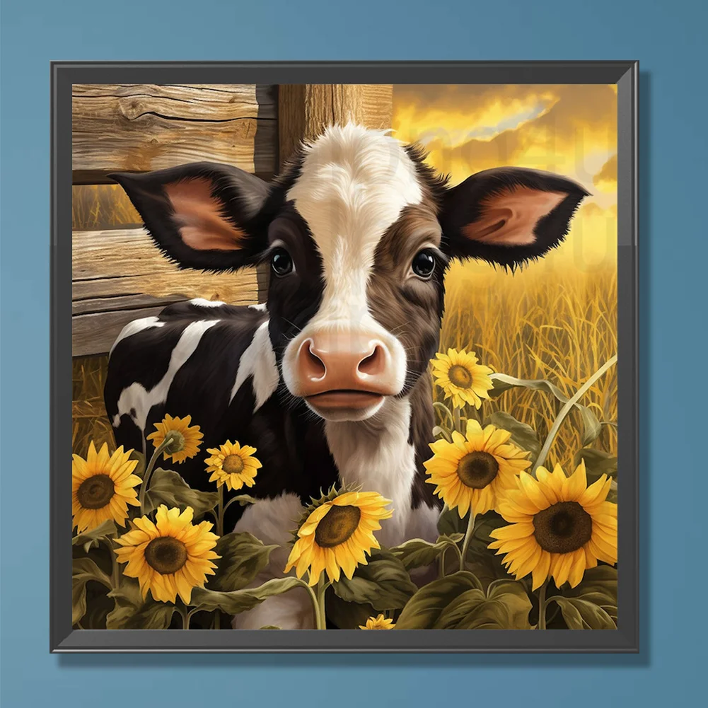 Diamond Painting - Full Round Drill - Sunflower Cow(Canvas|30*30cm)