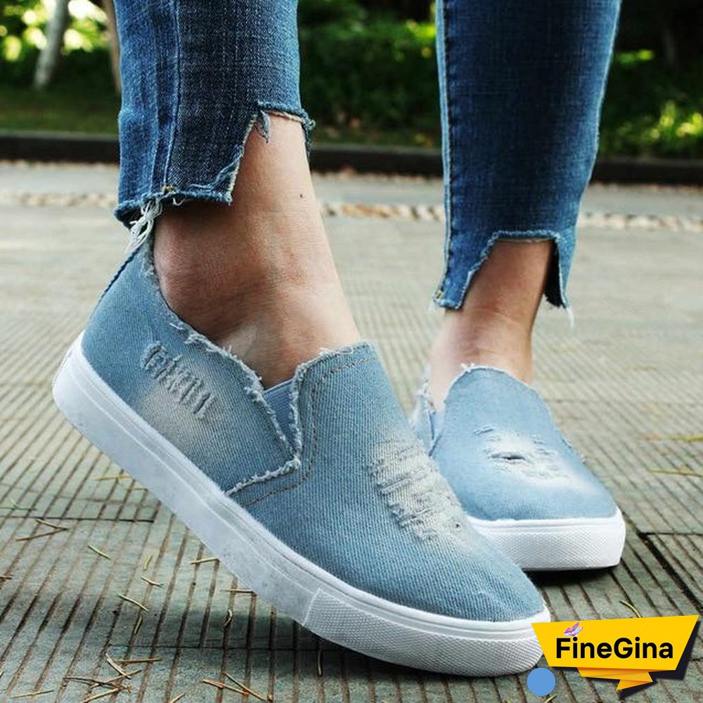 Women Denim Canvas Casual Platform Breathable Footwear Classic Loafers A Pedal Lazy Sneakers Shoes
