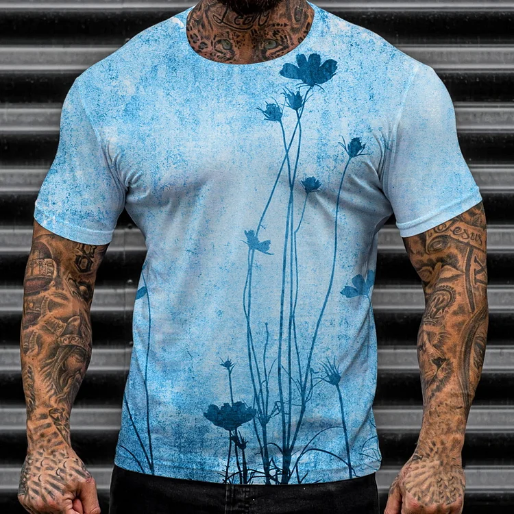 BrosWear Men's Vacation Casual Ink Floral Print T-Shirt