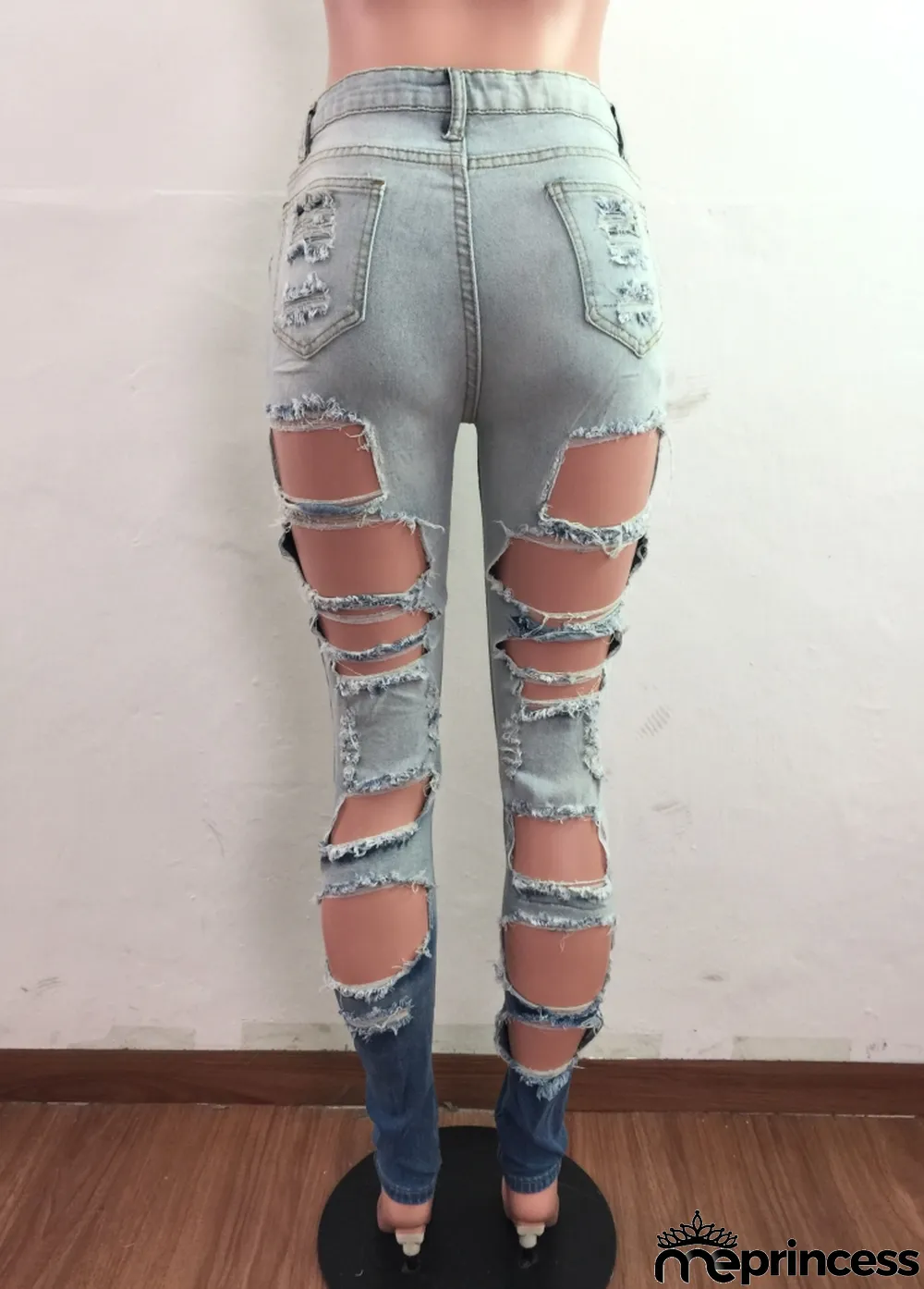 Summer High Waist Tight Ripped Blue Disdressed Jeans