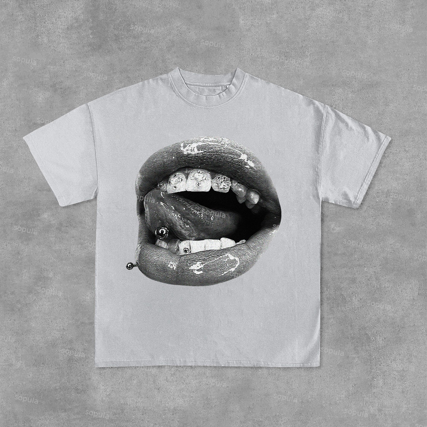 Unisex Lip Graphic Print Vintage Cotton T-Shirt