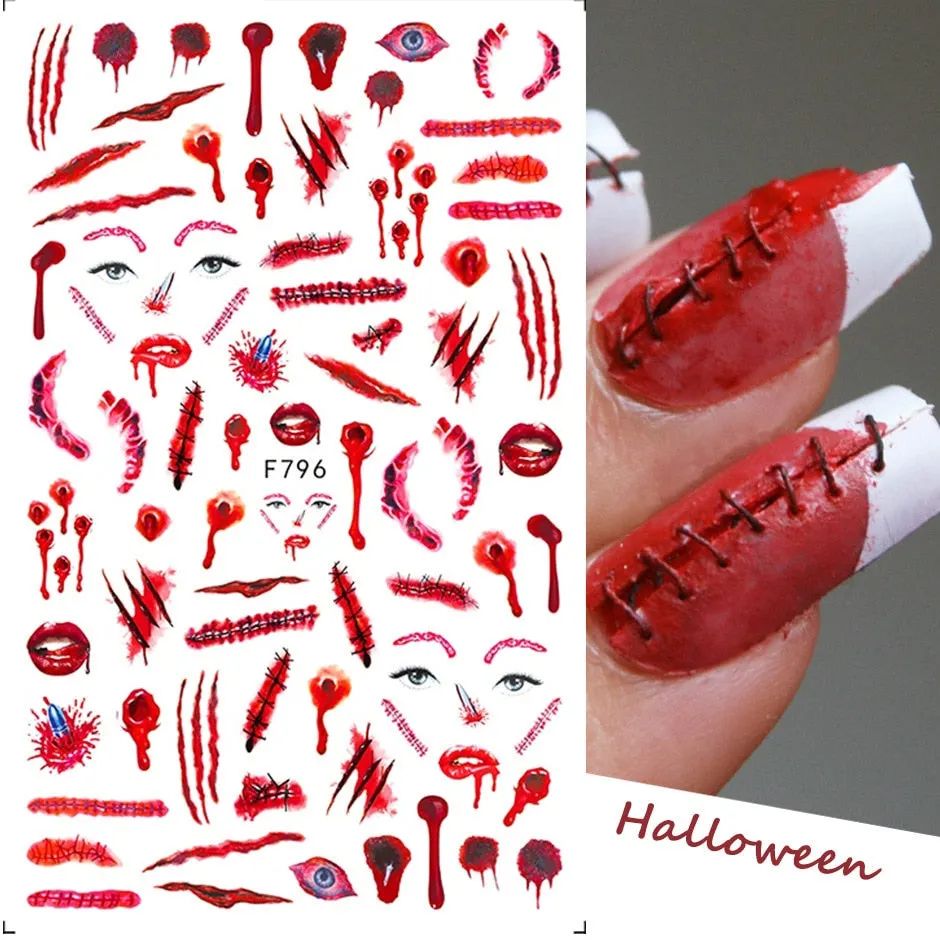 Nail Accesoires Halloween Bloody Style Nail Art Stickers Gothic Dark Souls Design Women Nail Decals Art Decorations-Nail Inspo