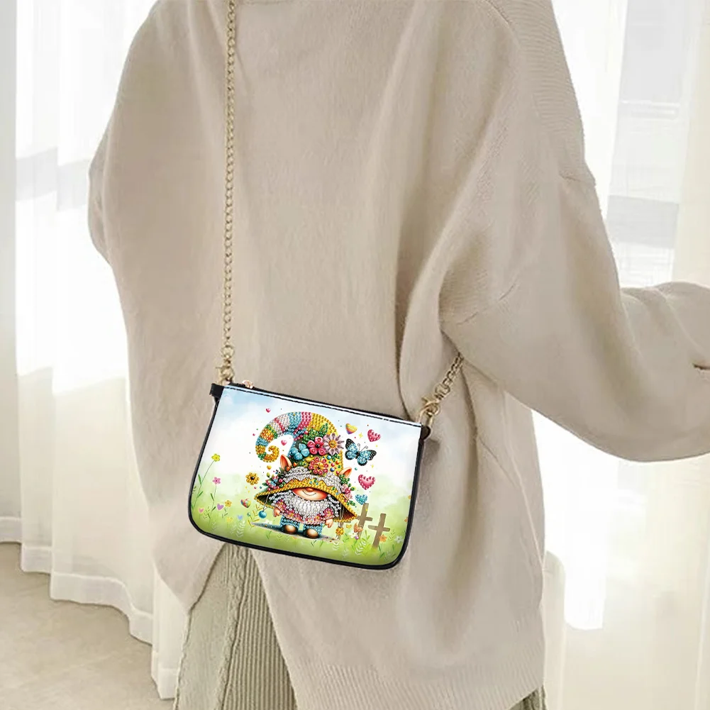 Flower Gnome Diamond Painting Coin Chain Purse 5D DIY Diamond Handmade Chain Bag