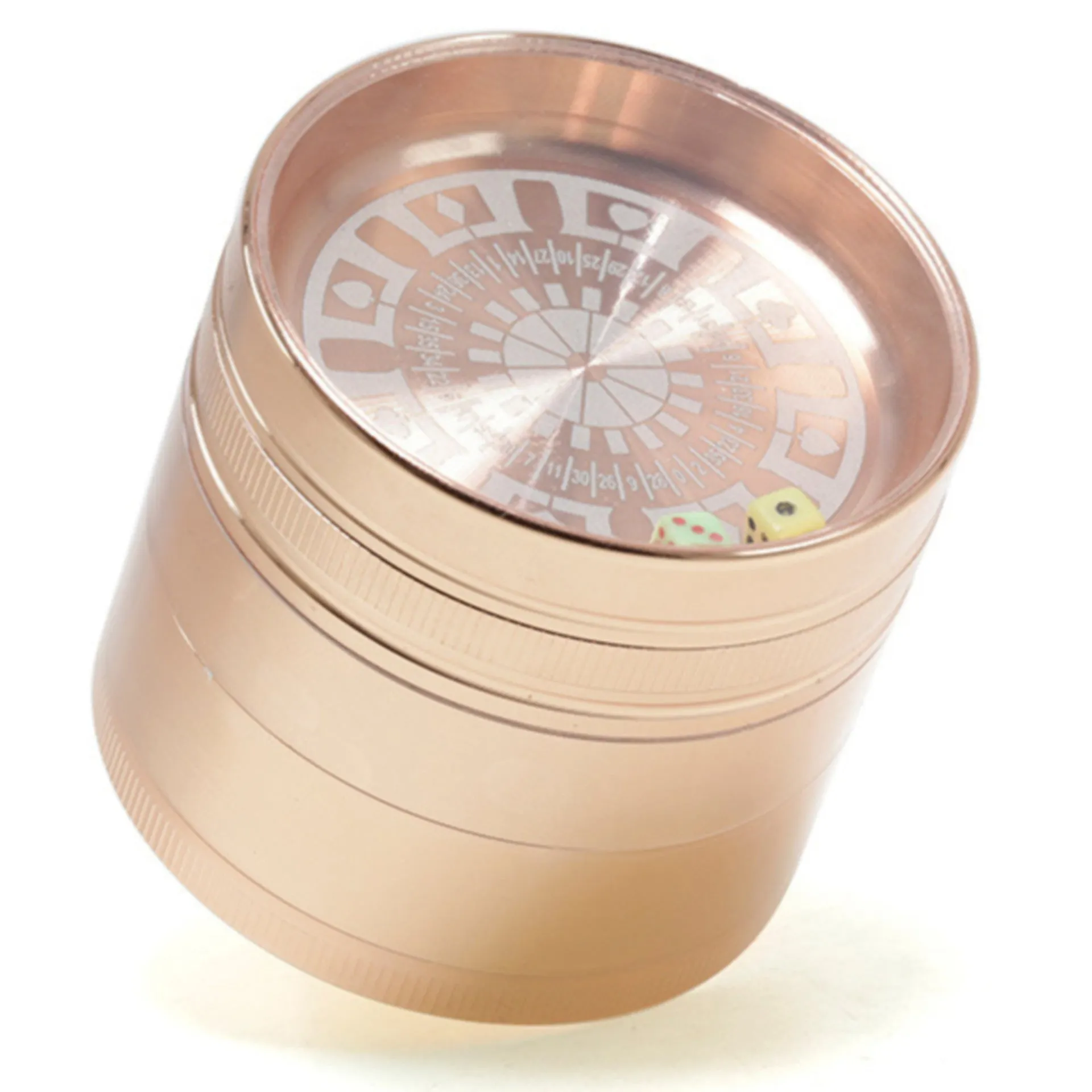 Zinc Alloy 63MM Four layer Dice and Turntable Herb Grinder | Rose-gold Color
