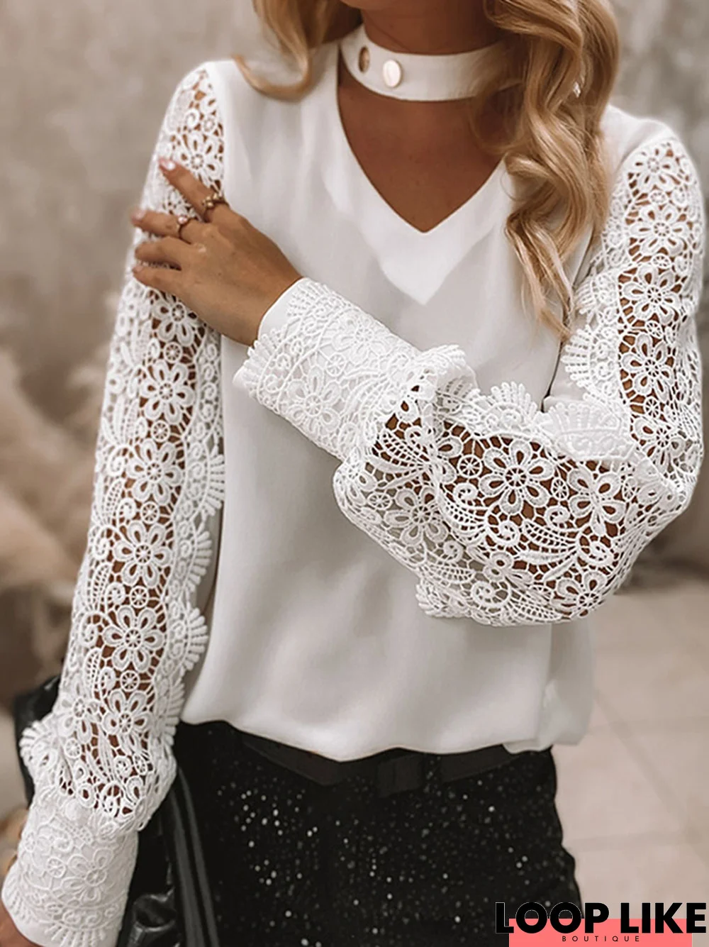 Lace Halter Casual Long Sleeve Top