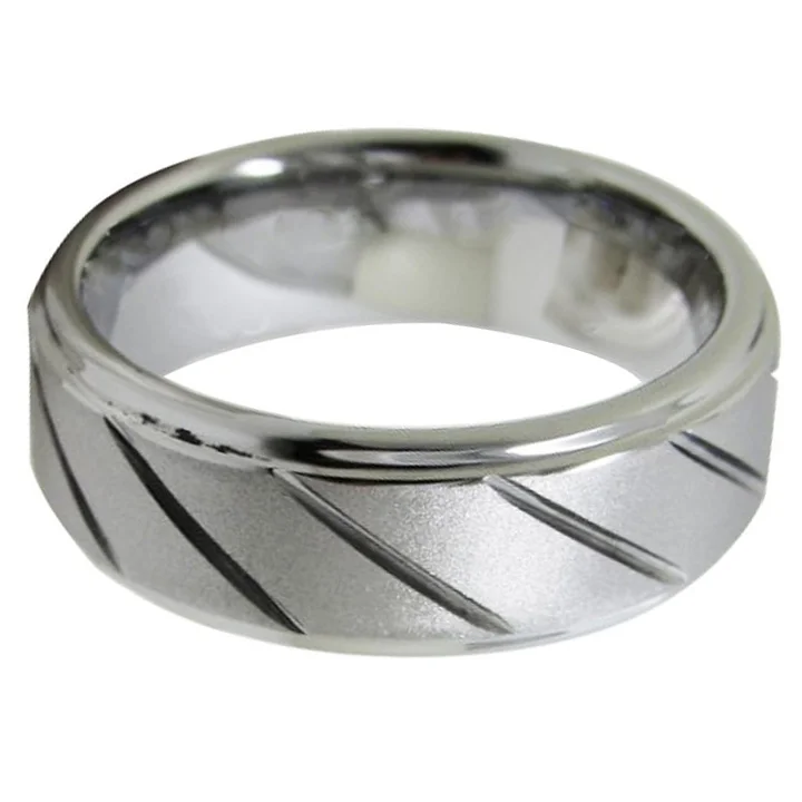 6MM 8MM Couples Tungsten Carbide Step Surface Sandblasted With 12 Chutes Sliver Wedding Rings