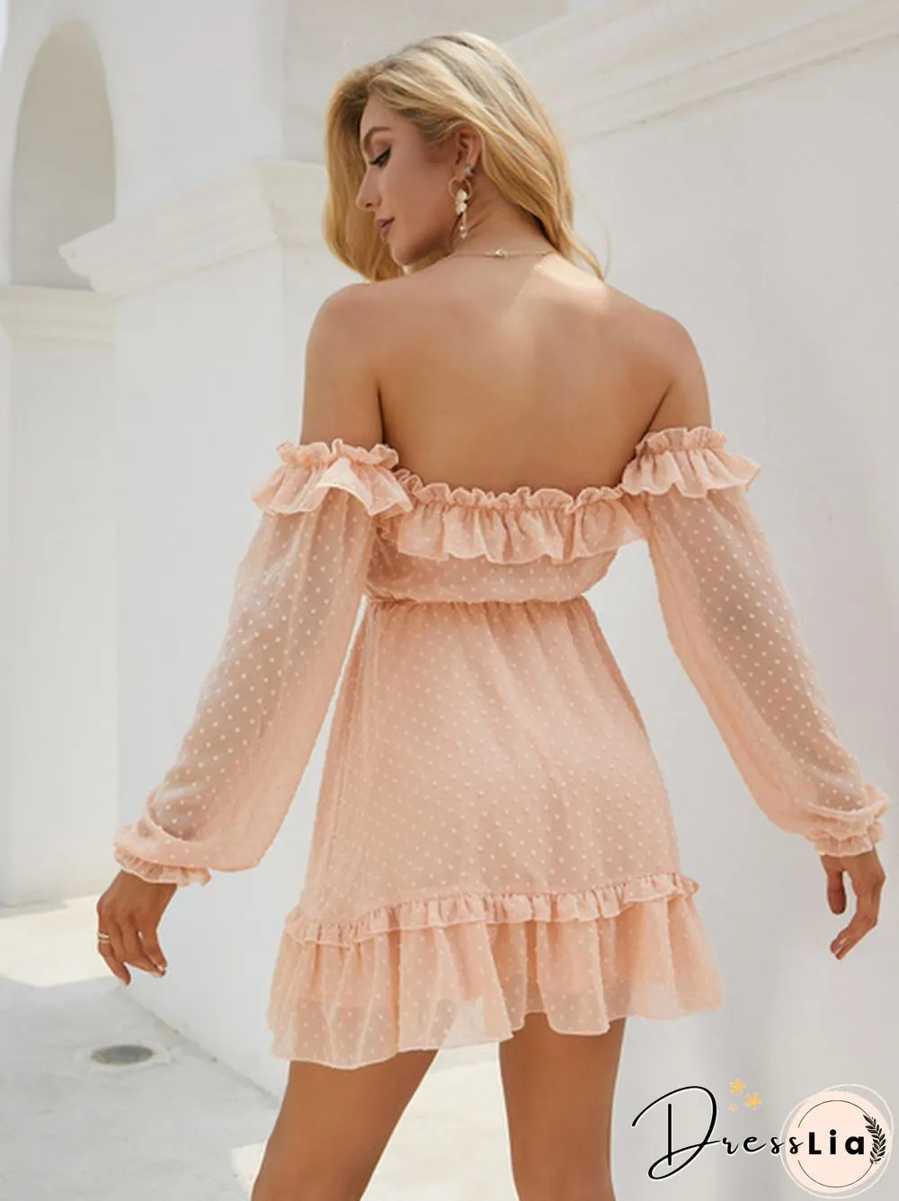 Women's Spring Autumn New Sexy Off Shoulder One Line Collar A-Line Dress