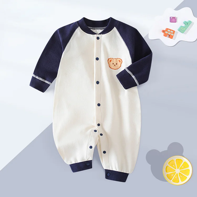 New Born Baby Onepiece Organic Cotton Blue Bear Sleepsuit