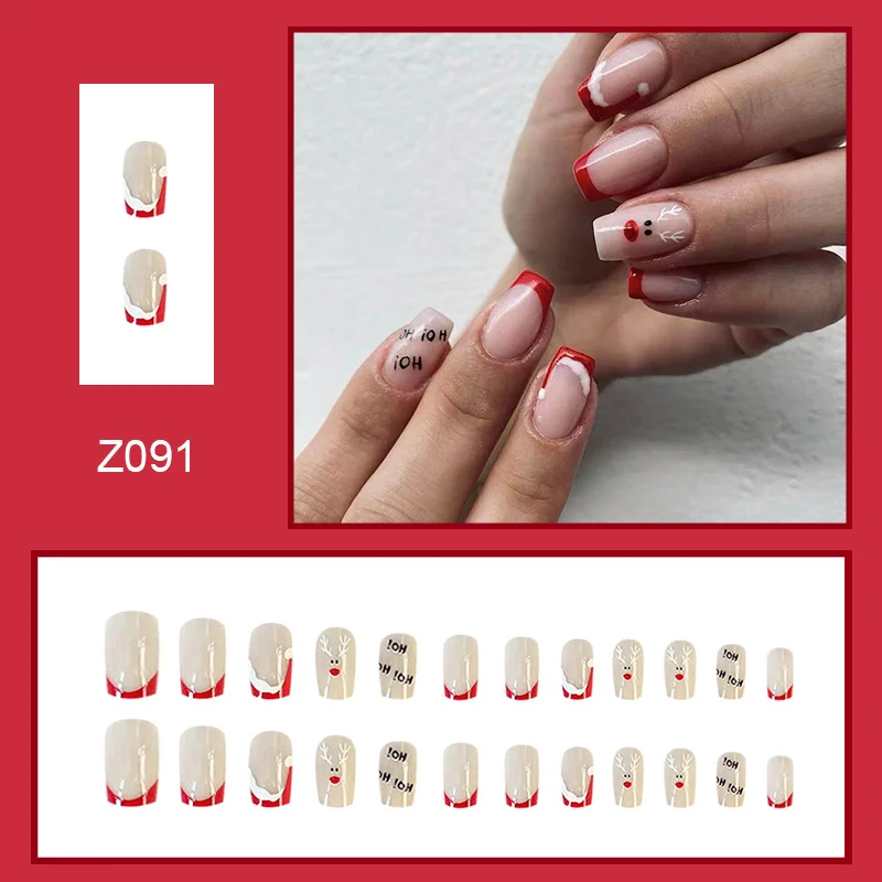 Churchf Churchf A Light Powder Cartoon Christmas Nail Patch Christmas Hat Elements Finished A Second Wear 24 Pieces Box
