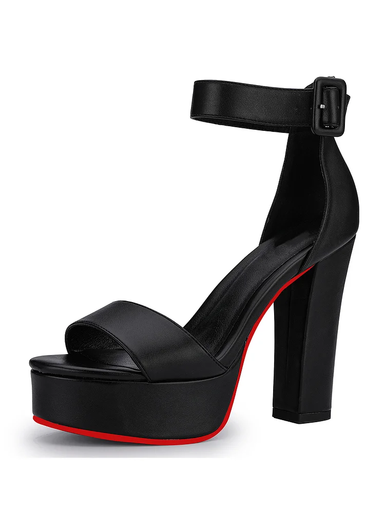 125mm Women's  Platform Chunky High Heels Dress Sandals Peep Toe Ankle Strap Wedding Party Evening Shoes Red Bottom Pumps