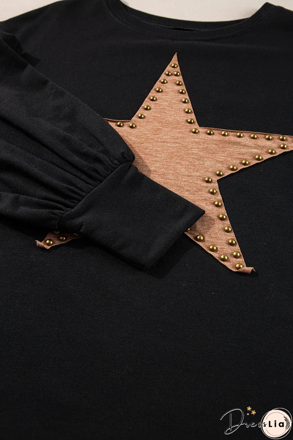 Black Studded Star Graphic Oversized Long Sleeve Top