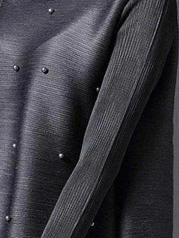 Gray Beaded Plain 3/4 Sleeve Crew Neck Tunic