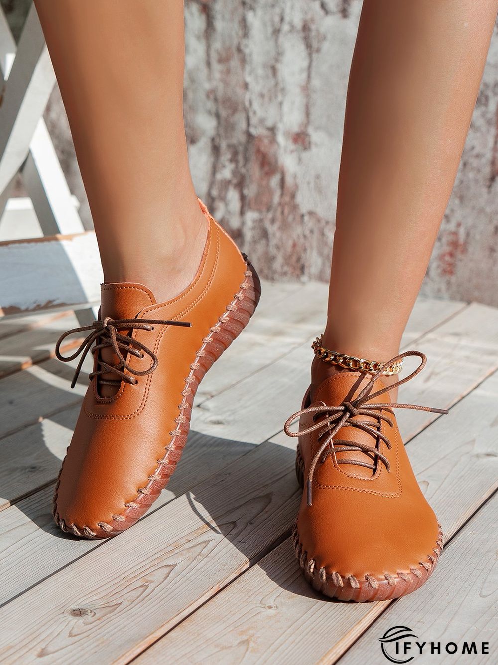 Casual Plain Lace-Up Flat Shoes | IFYHOME
