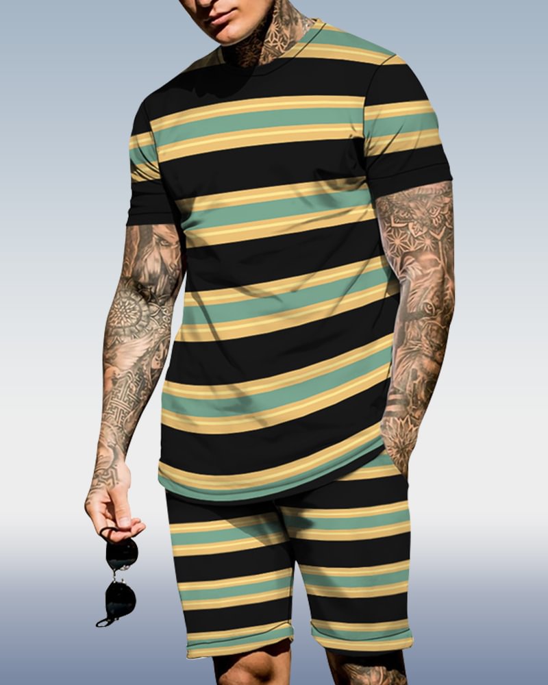 Men's spring and summer striped printed suit 019