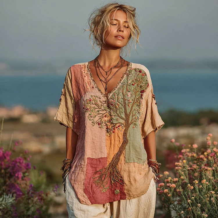 Vintage Tree Of Life Patchwork T-shirt