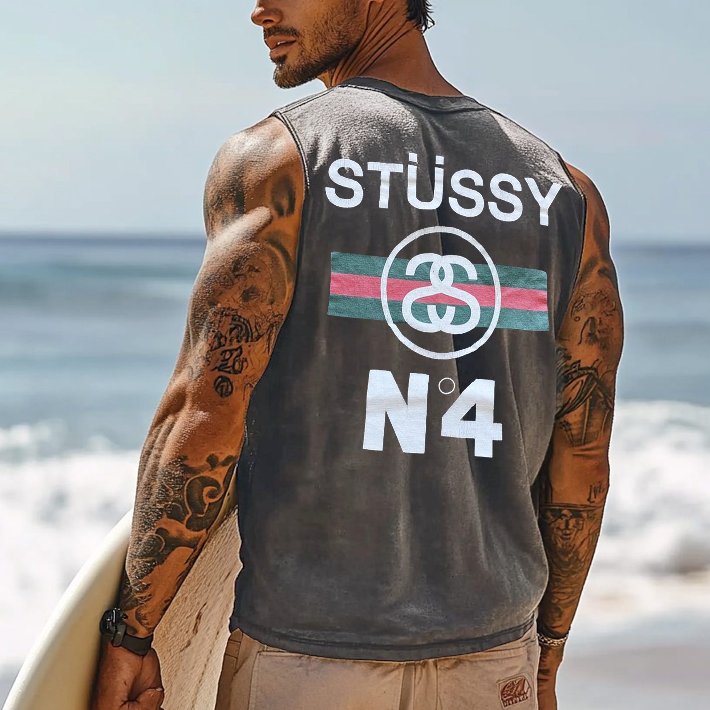Men's Vintage Surfing Oversized Print Tank Top / TECHWEAR CLUB / Techwear