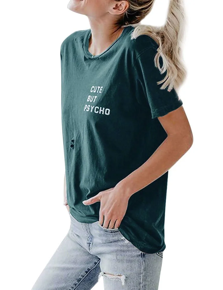 Cute But Psycho Shredded Graphic T-shirts