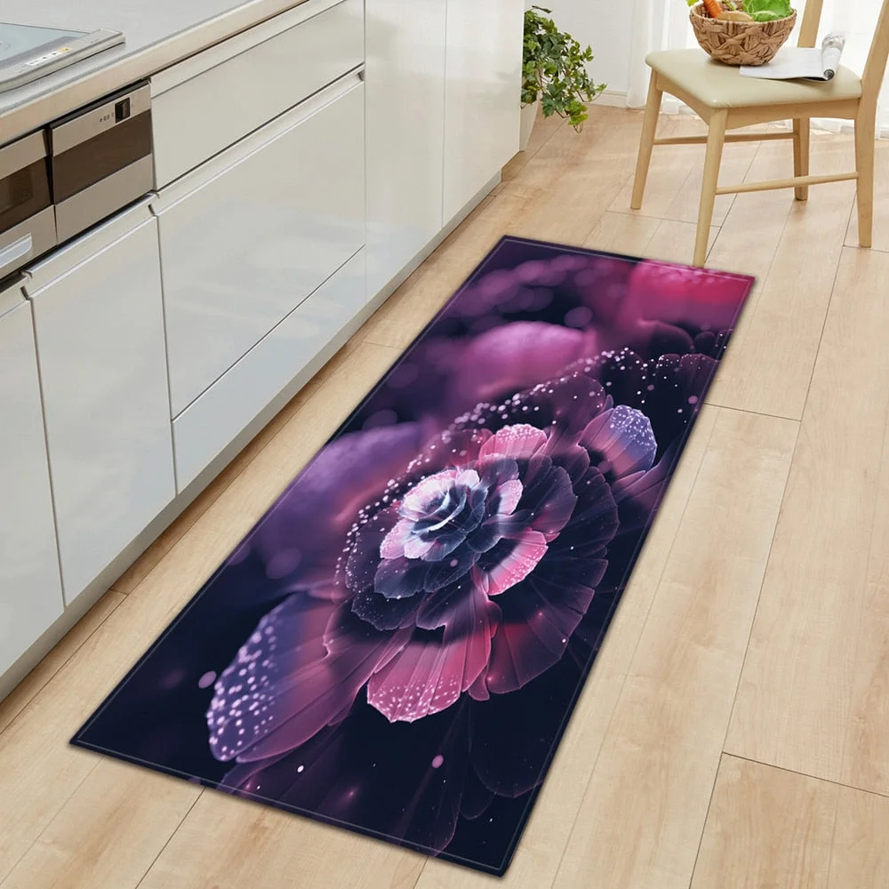 Kitchen Carpet Bedroom Living Room Hallway Floor Rug Home Anti-slip Entrance Doormat 3D Flowers Pattern Decorations Bedside Mat