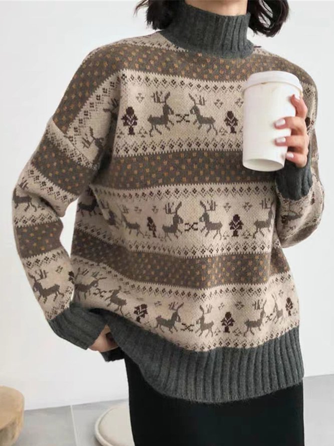 Vintage Casual Boho High Neck Sweater S219- Fabulory