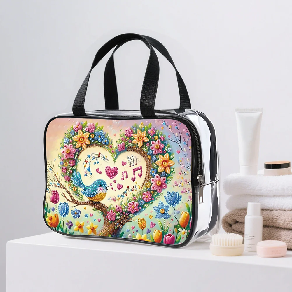 DIY Flowers Diamond Art Rhinestone Makeup Bag Transparent PVC Storage Pack Gift