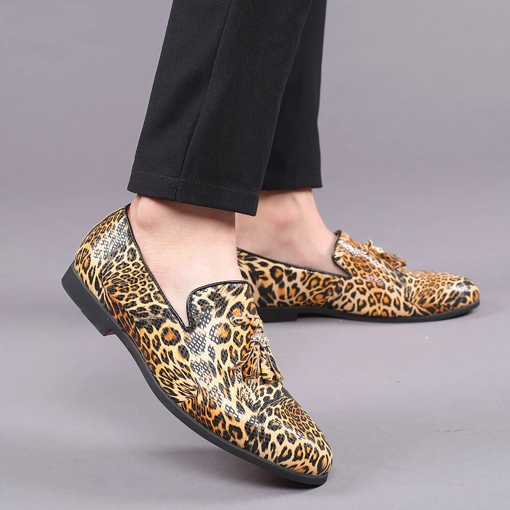 Loafers Tassel Shoes Men Leather Dress Leopard Shoes Italian Luxury Men Party Shoes Wedding Coiffeur Zapatos Oxford Hombre 2020
