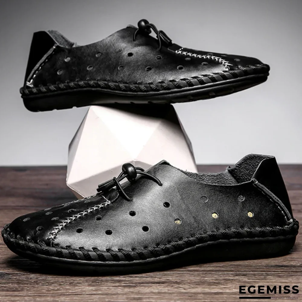 Men Breathable Genuine Leather Sandals Flats Fashion Casual Beach Shoes | EGEMISS