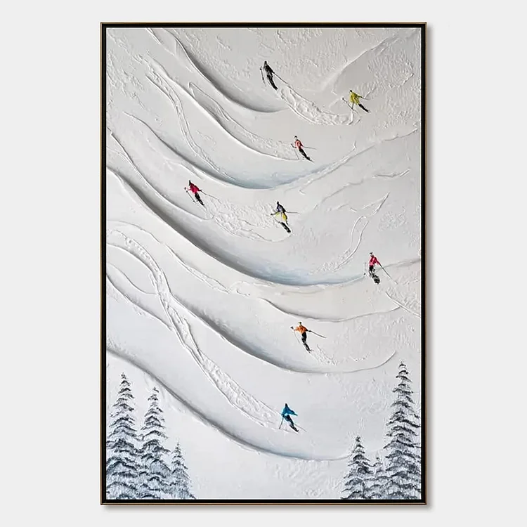 ALPINE RUSH: Textured Impasto Skiing & Mountain Sports Painting（Canvas painting）