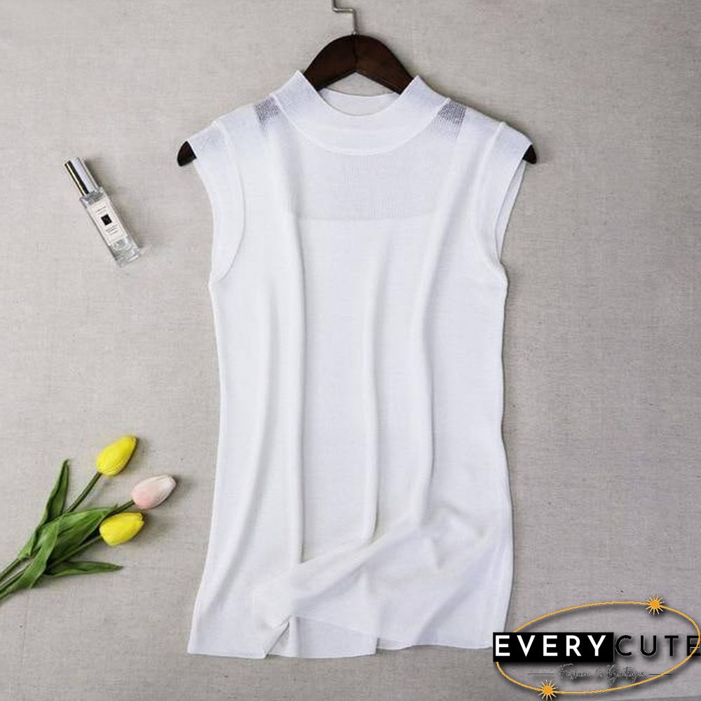 Half High Collar Sexy Tank Tops Women Sleeveless Knitted Vest Female Elasticity Solid Slim