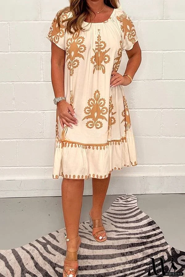 MidiSono - Geometric Pattern Multi Print Square Neck Dress