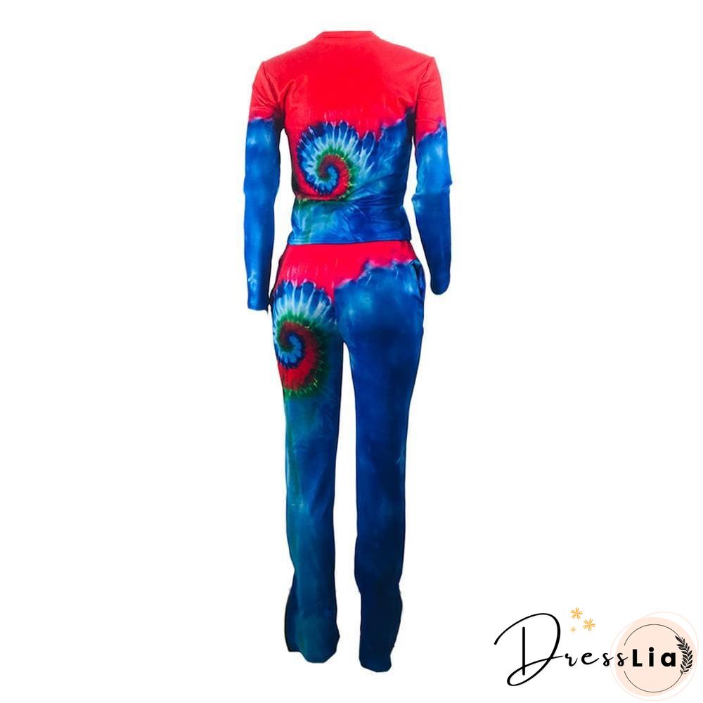 Fashion Tie-Dyed Positioning Print Two-Pieces Set