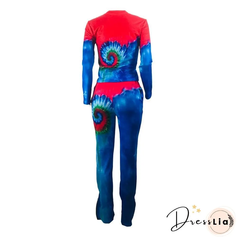 Fashion Tie-Dyed Positioning Print Two-Pieces Set
