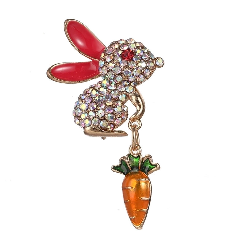 Retro Pin Rabbit Carrot Alloy Enamel Artificial Rhinestones Women’S Brooches