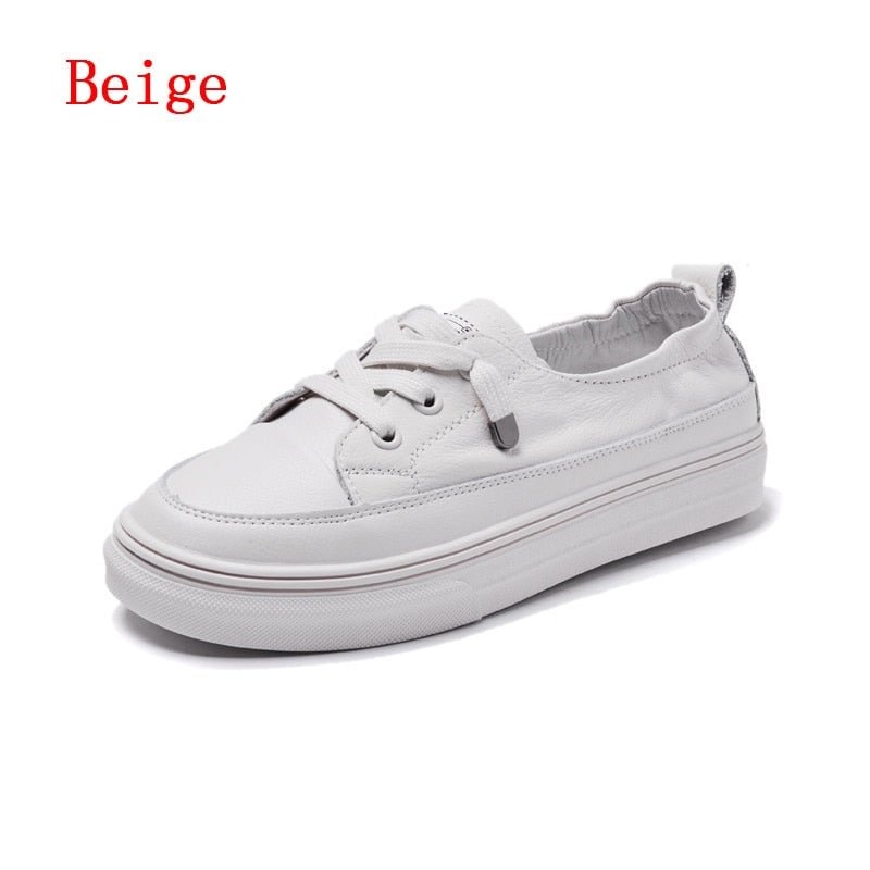 Women Genuine Leather Sneakers White Casual Shoes Fashionable Comfortable Vulcanized Shoe Woman Lace-up Flats Autumn Sneaker 40