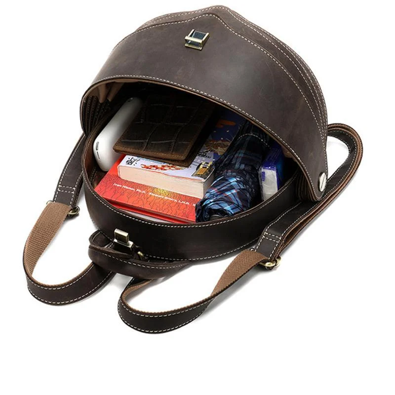 Cool Retro Beetle Shaped Genuine Leather Handmade  Flap Cover Rucksack