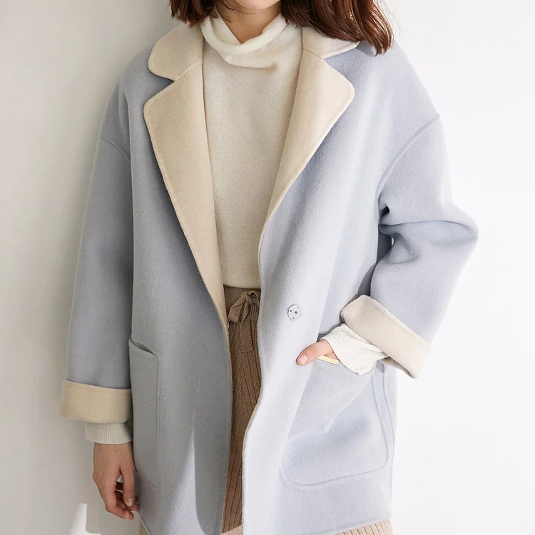 Verge Pale Turquoise Premium Wool Drop Shoulder Coat QueenFunky