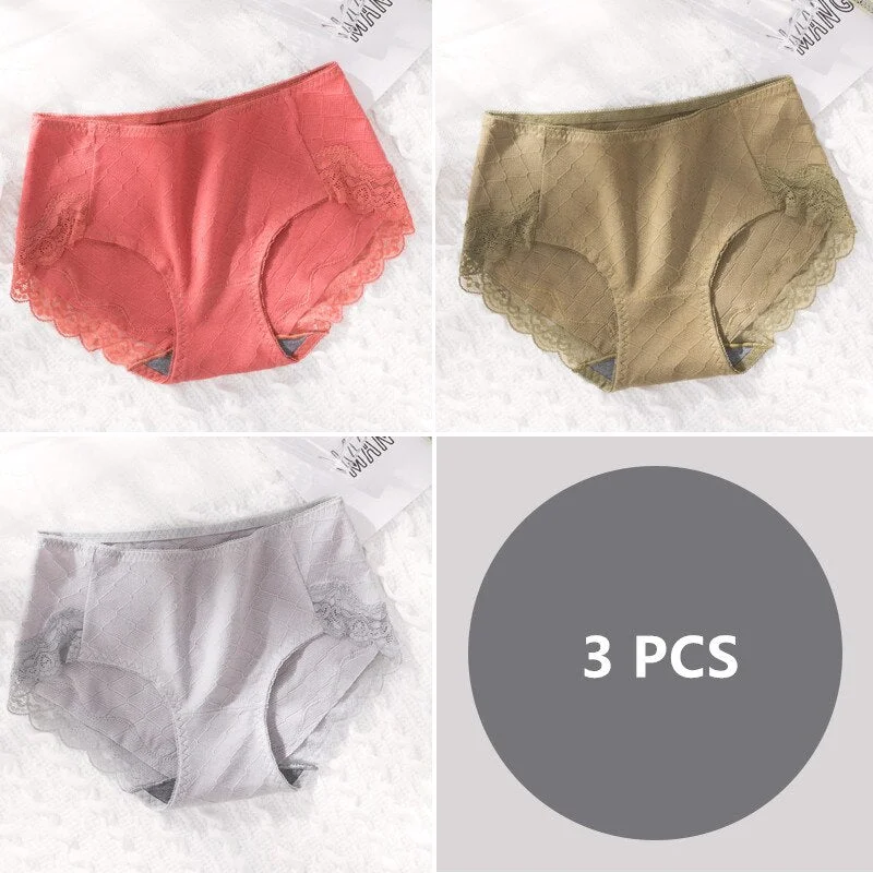 3Pcs Soft Cotton Panties for Women Sexy Lace Transparent Briefs Female Women's Underwear Lady Lingerie Wholesale Free shipping