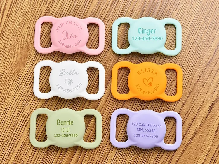 Custom Silicone Silent Air Tag Case, Dog Airtag Collar Holder, Slide on Dog Name Tag for Pet Collar