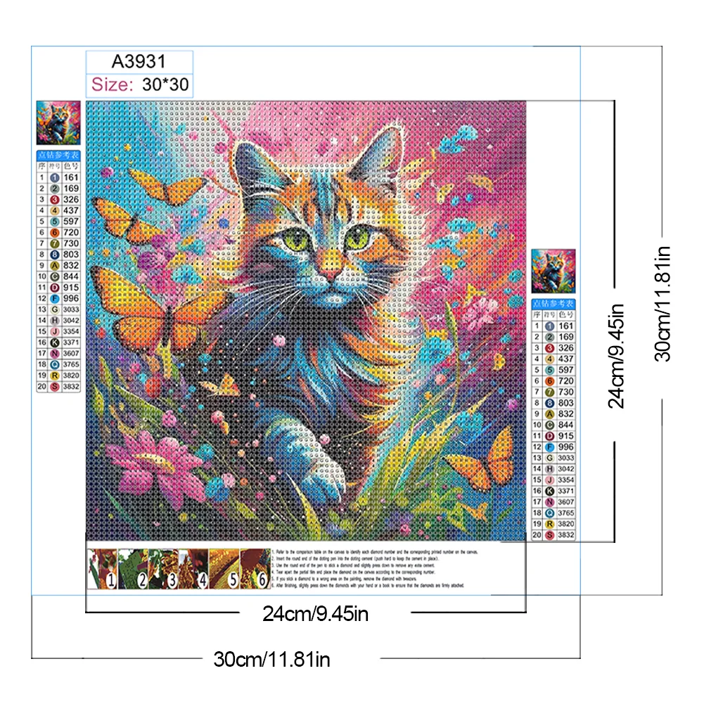 Diamond Painting - Full Round Drill - Cat Butterfly(Canvas|30*30cm)