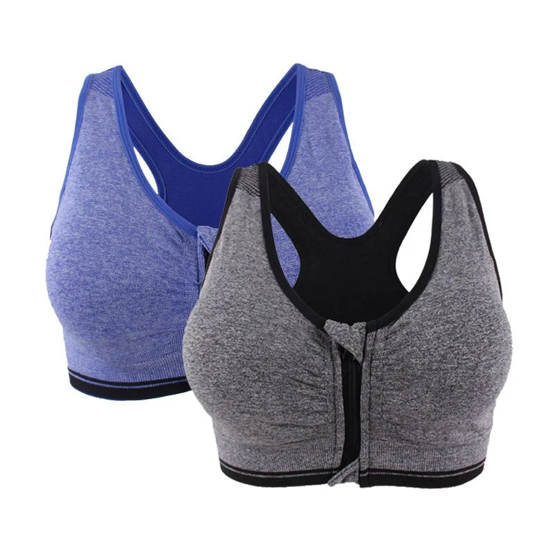Plus Size M-3XL Zipper Push Up Sports Bra For Women Shockproof Padded Fitness Yoga Bras Athletic Gym Running Sports Tops Vest