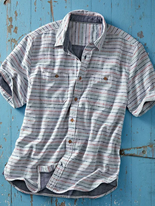 Men's multicolor thread pattern cotton linen shirt